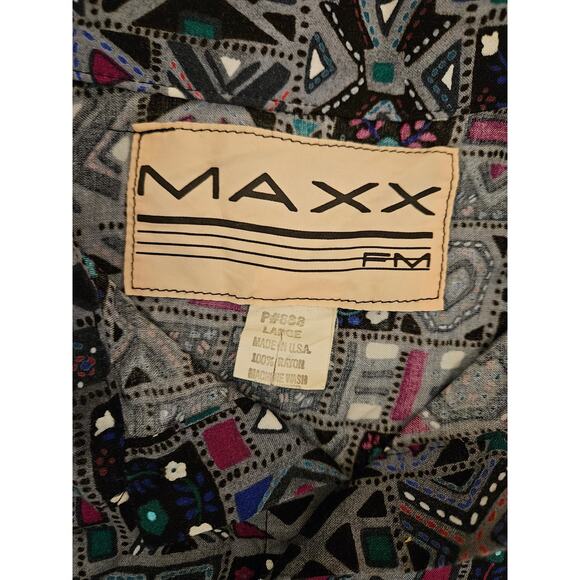 Vintage MAXX FM 90's Mens Button Up Shirt Size Large Gray Abstract Print - Picture 6 of 6